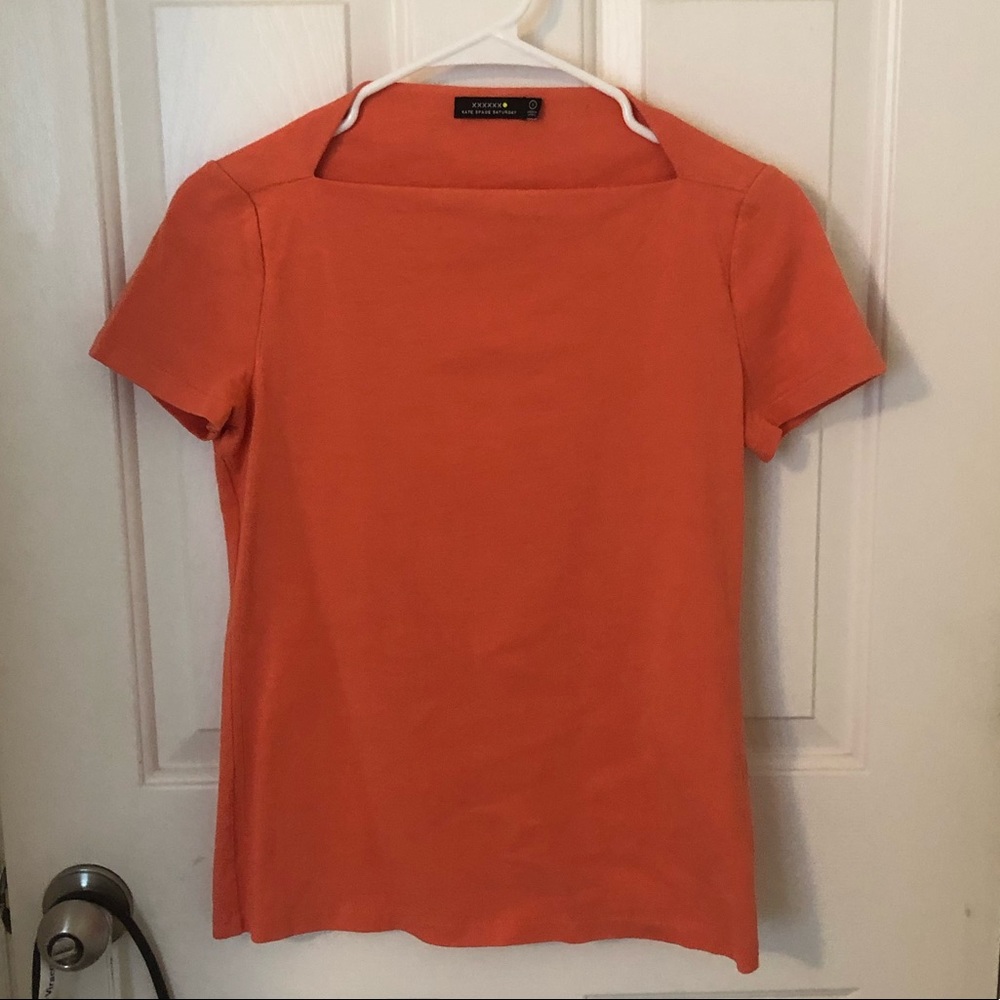 kate spade Orange Short Sleeve Square Neck Top